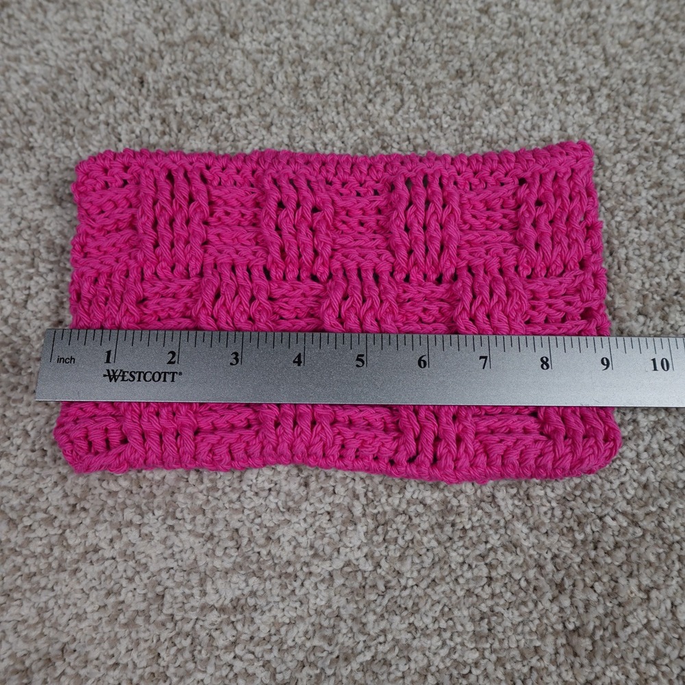Handmade Crochet Reusable Mop Cover Hot Pink Basketweave Washable Floor Pad - Picture 4 of 5